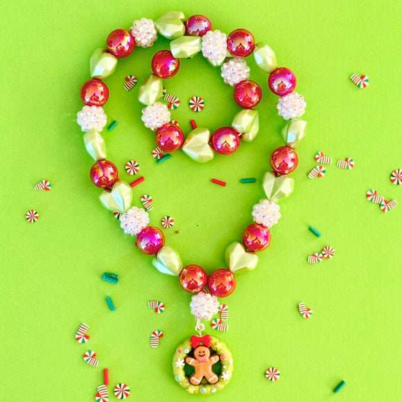 Christmas Beaded Wreath Necklace
