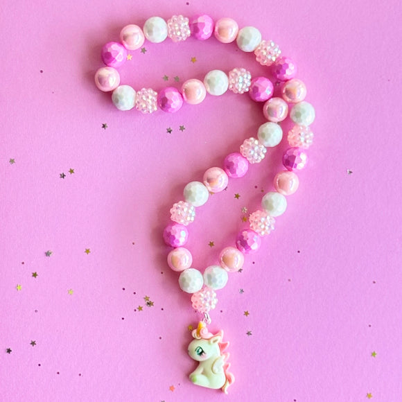 Beaded Necklace Pink Unicorn