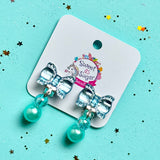 Earrings Clip On Blue Bow