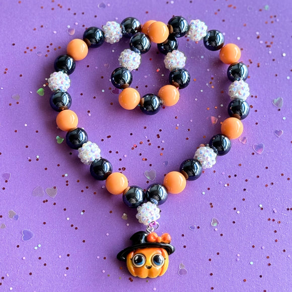 Beaded Necklace Halloween Pumpkin