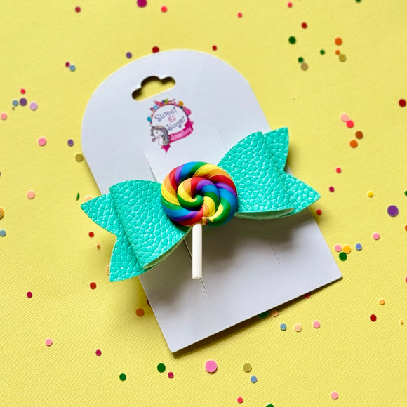 Hair Bow Rainbow Lollipop