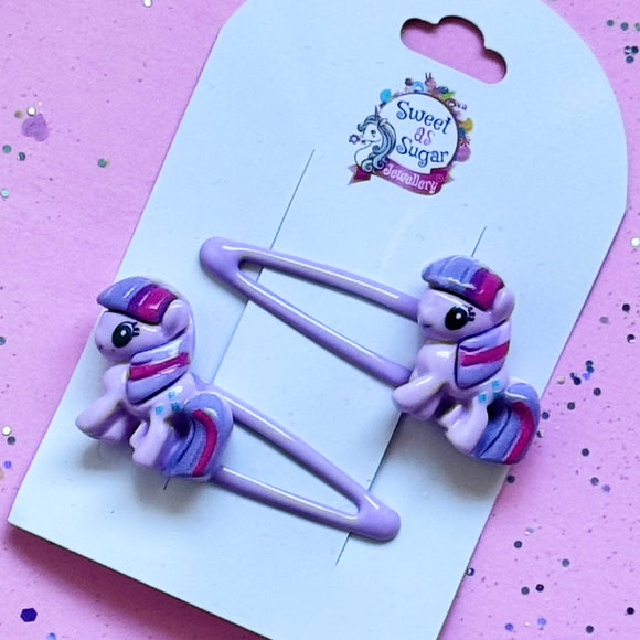 Hair Clips Purple Pony