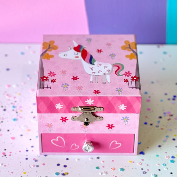 Pink Unicorn Musical Jewellery Box with Draw