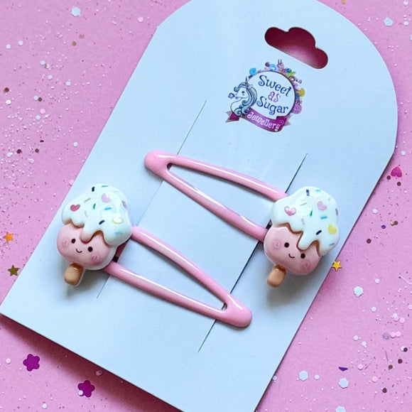 Hair Clips Pink Ice Cream