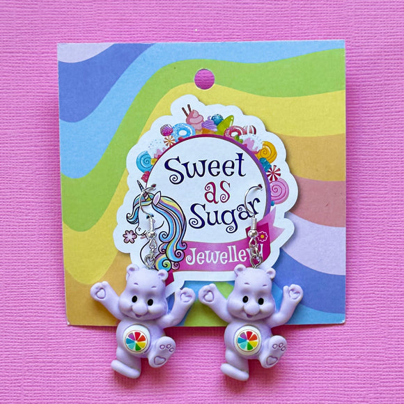 Purple Bear Drop Earrings